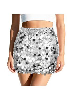 Sequin Mini Skirt for Women High Waist Stretchy Bodycon Sparkly Glitter Party